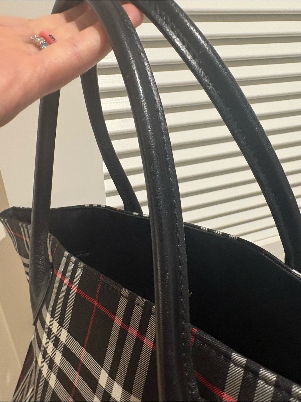 Burberry Black Plaid Tote with Red and White Check - Picture 2 of 13